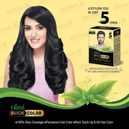Nisha 5 Minute Hair Color for Women & Men | Ammonia Free | Henna Based |100% Grey Coverage | Natural Black - 60 g