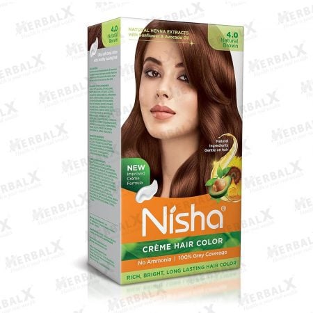 Nisha Natural Brown Creme Hair Color | Silky & Shiny |100% Grey Coverage | Ammonia Free | Natural Henna Extract - 60g+60ml