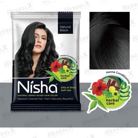 6x Nisha Natural Black Hair Color | Henna Based |For Men & Women | No Ammonia - 10gm