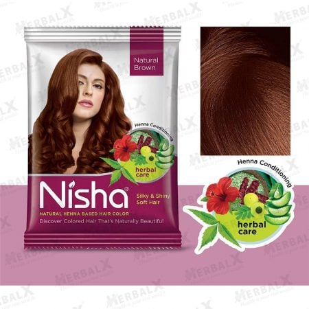6x Nisha Hair Colour - Natural Brown | For Silky & Shiny Hair | For Men & Women - 15g