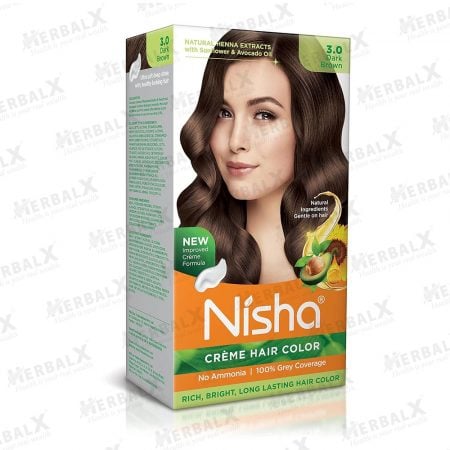 Nisha Permanent Hair Color Dark Brown | Ammonia Free | With Henna Extracts - (60g+60ml+18ml)