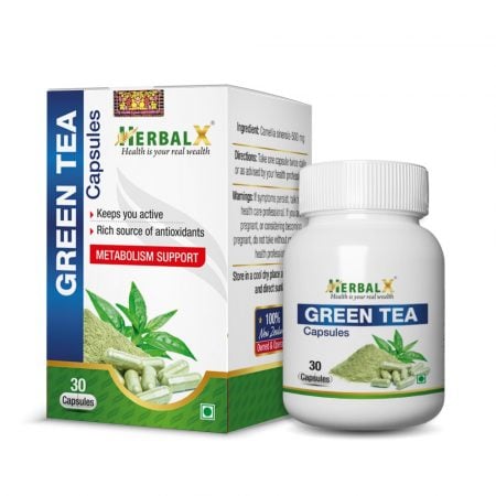 HerbalX Green Tea (Camellia Sinensis) Capsule | Antioxidant | Metabolism Support | 30 Vegan Capsules 500mg
