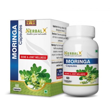 HerbalX Moringa Capsule | Complete Green Superfood | Bone & Joint Wellness | 60 Vegan Capsules 500mg