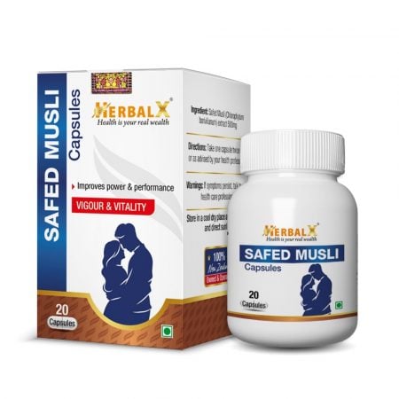 HerbalX Safed Musli Capsule | 100% Natural | 20 Vegan Capsules 500mg