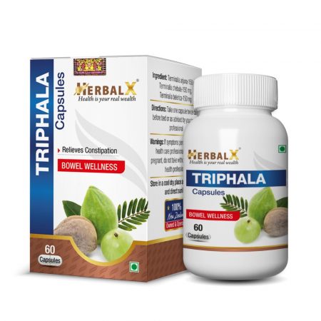 HerbalX Triphala Capsule | Bowel Wellness | Vitamin C | Antioxidants | 60 Vegan Capsules 450mg