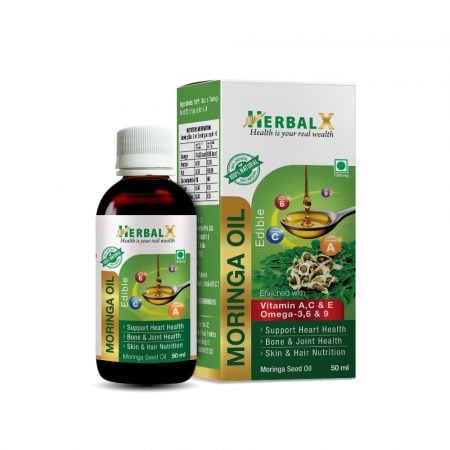 HerbalX Moringa Edible Oil | 100% Pure & Natural | For Skin, Face & Hair |  Anti-Ageing Face Care - 50 ml