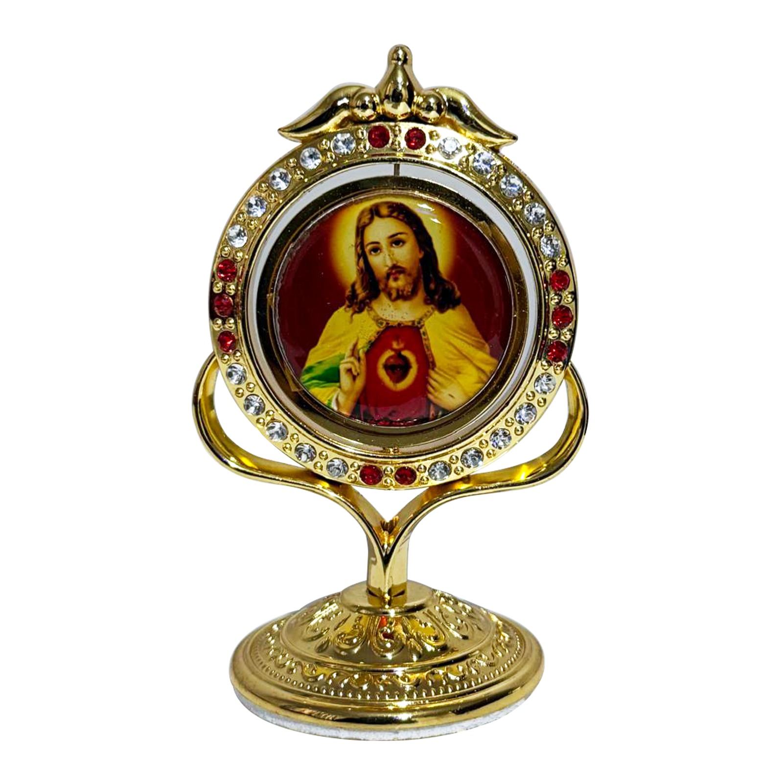 Double face Car Dashboard Stand, Jesus Car Stand, Christian Car Stand, Office Study Table Stand - Jesus & Mother Mary, Weight:70 g