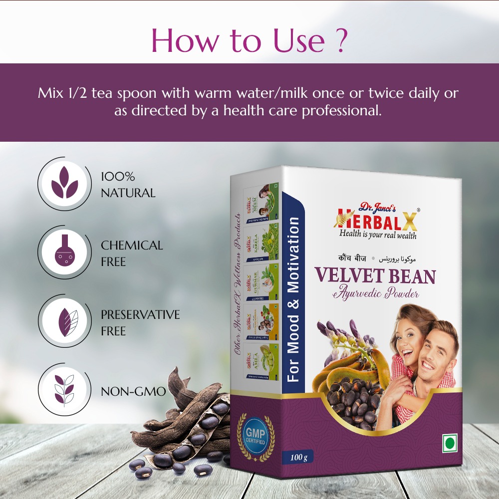HerbalX Velvet Bean Powder | Kapikachu | Mucuna Pruriens | Mood & Motivation -100g - Image 2