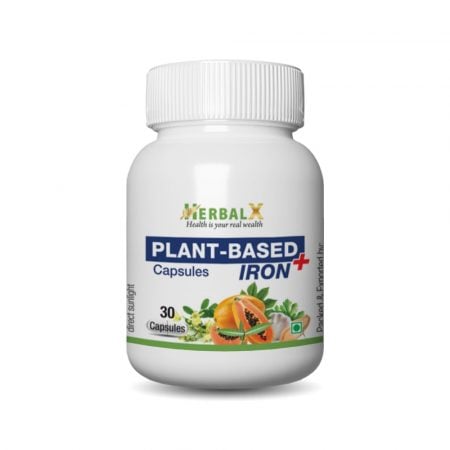 HerbalX Plant Based Iron Supplement | Hemoglobin Booster | 30 Vegan Capsules 500 mg