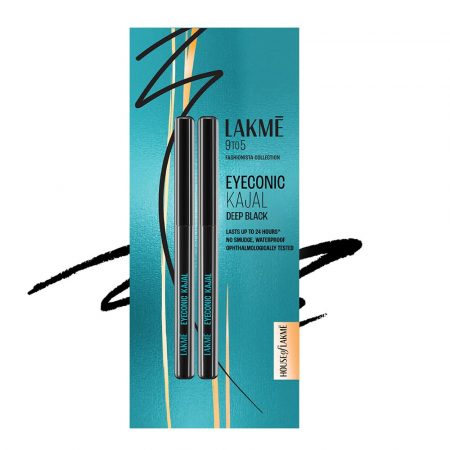 Lakme Eyeconic Black Kajal | Twin Pack | Matte Kohl Liner in a Twist Up Pencil - Waterproof | Smudge Proof & Long-Lasting Eye Makeup-35g+0.35g