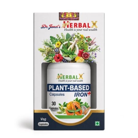 HerbalX Plant Based Iron Supplement | Hemoglobin Booster | 30 Vegan Capsules 500 mg