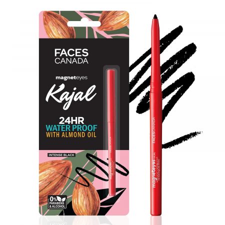 FACESCANADA Magneteyes Kajal Stick | 24 Hr Long Stay | Waterproof, Smudgeproof & Fadeproof | Enriched with Almond Oil & Vitamin E - Black, 0.35 Gm