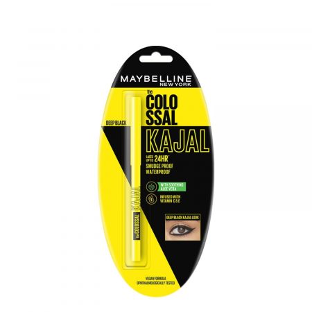 Maybelline New York Intense Colour Colossal Kajal | Black & Matte Finish | Stay Up To 24 Hours | Water-proof & Smudge Resistant | with Aloe Vera, Vitamin C & E - 0.35g