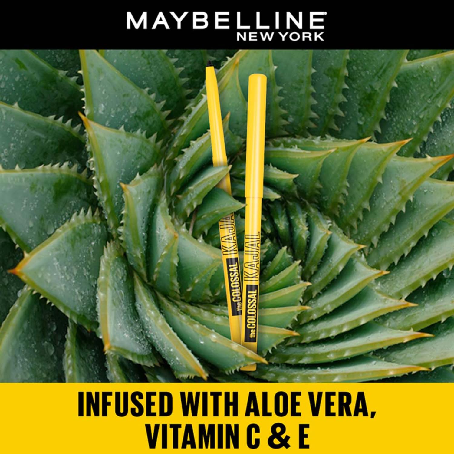 Maybelline New York Intense Colour Colossal Kajal | Black & Matte Finish | Stay Up To 24 Hours | Water-proof & Smudge Resistant | with Aloe Vera, Vitamin C & E - 0.35g - Image 3