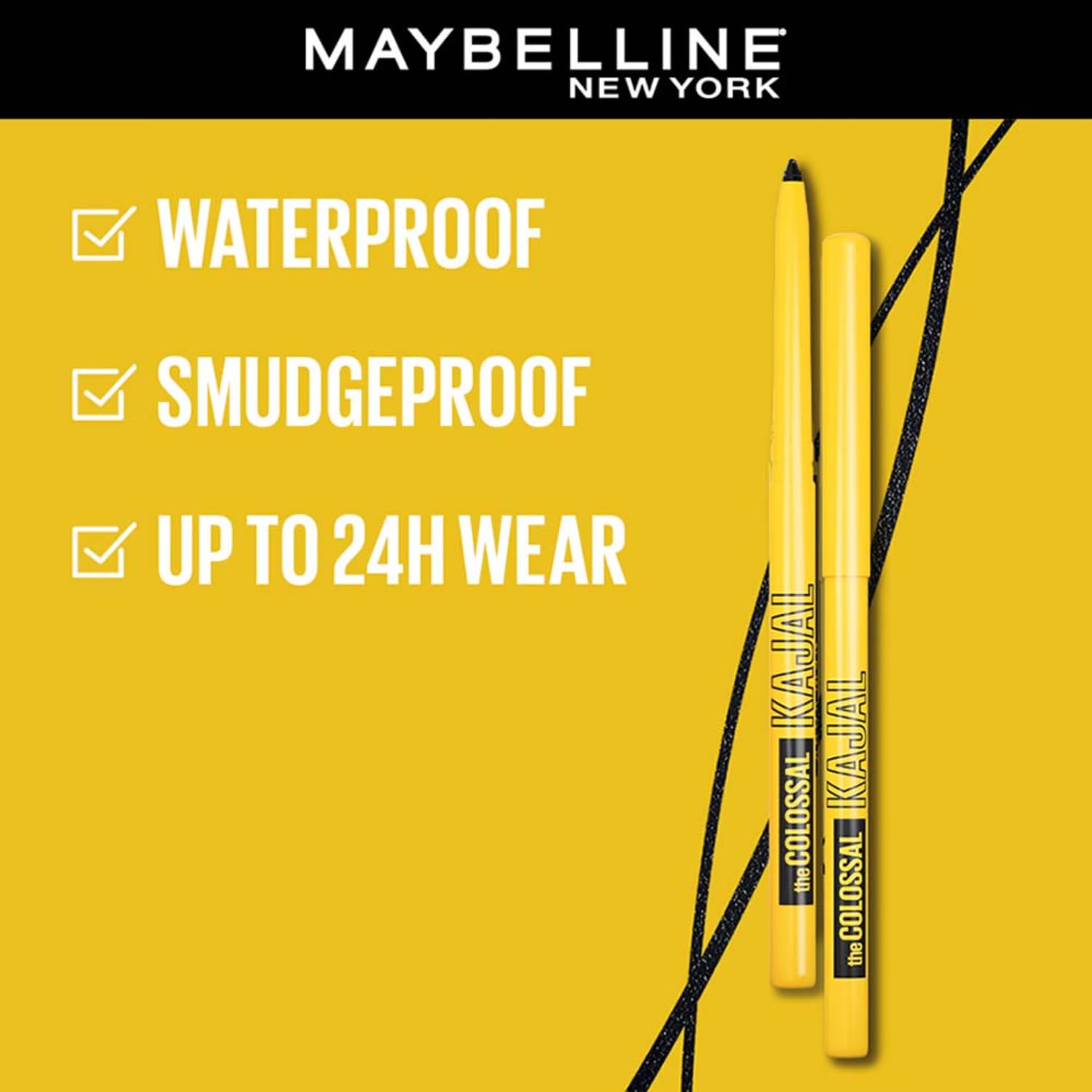 Maybelline New York Intense Colour Colossal Kajal | Black & Matte Finish | Stay Up To 24 Hours | Water-proof & Smudge Resistant | with Aloe Vera, Vitamin C & E - 0.35g - Image 4