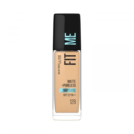 Maybelline New York Liquid Foundation | All Skin Type | Full Matte Finish | Absorbs Oil, Fit Me Matte + Poreless -128 Warm Nude, 30ml