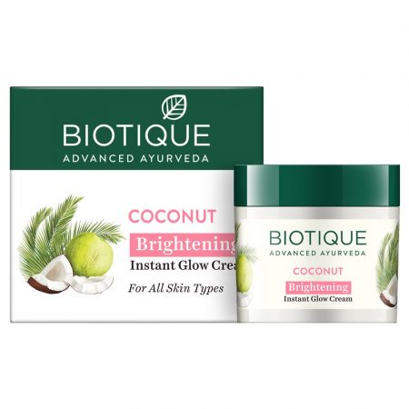 Biotique Coconut Brightening Instant Glow Cream | Lightweight & Non-Greasy | Reduces Dark Spots & Protects Ageing | Nourished and Moisturized Skin - 50gm
