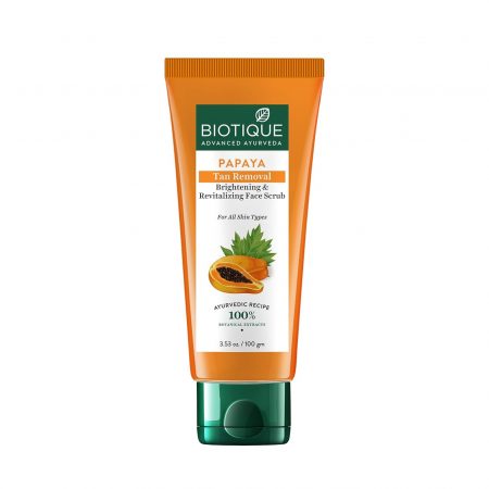 Biotique Papaya Tan Removal Brightening Face Scrub | Gentle Exfoliation | Smooth & Clear Complexation | 100% Botanical Extracts| Suitable for All Skin Types | 100g