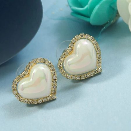 Gold Plated Heart Shaped Cubic Zirconia Korean Earring | Stylish & Party Wear | For Charming & Elegant look
