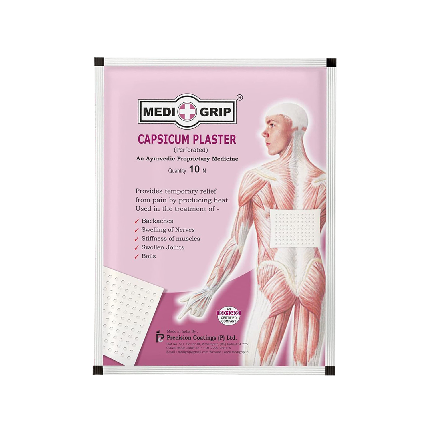 Medigrip Pain Relief Capsicum Plaster | With Ayurvedic Formulation | Pack of 10 Plasters | Pain Relief for Muscles, Joints, Backaches
